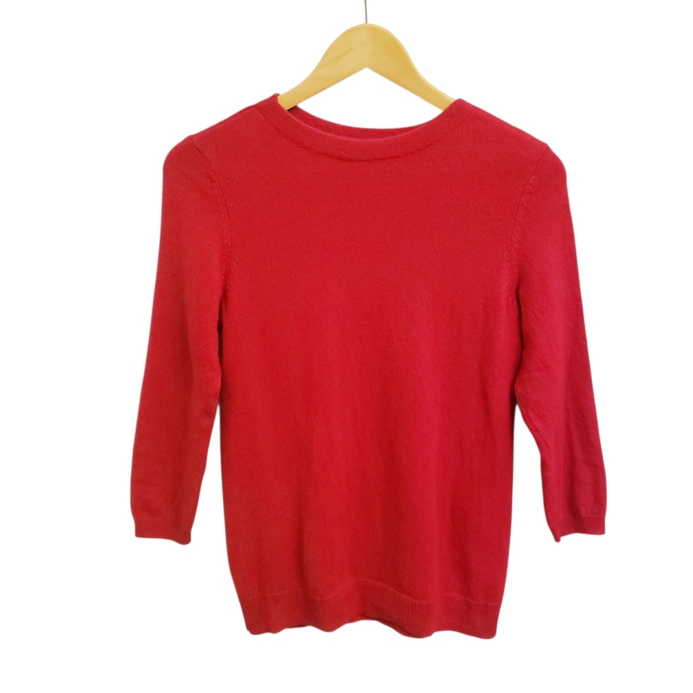 Talbots 100% Cashmere Bright Red Classic Sweater, 3/4 Sleeve